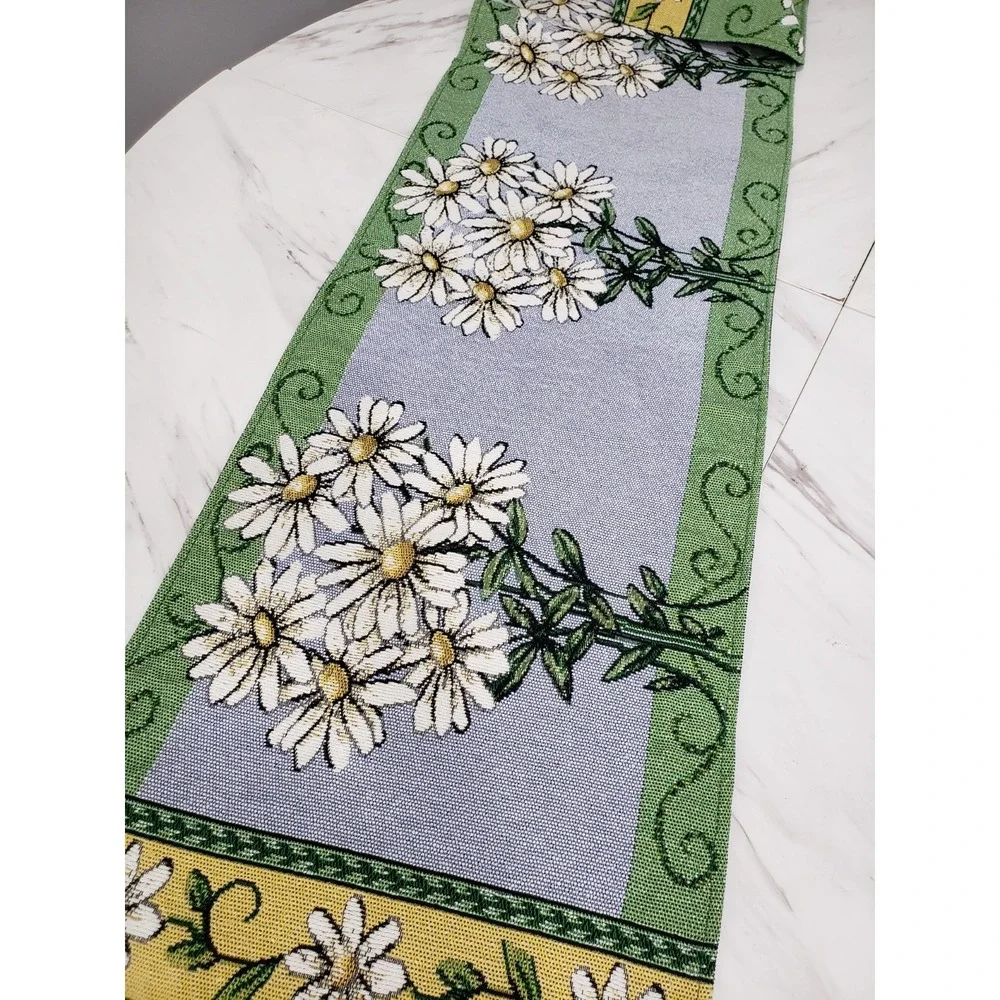 Jacquard Tapestry Table Runner Sunflowers Floral garden cottagecore whimsical